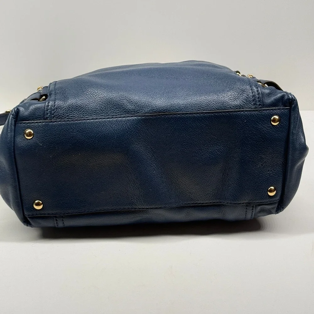 Michael Kors Gansevoort Tote Blue Leather Magnetic Snap Dual Handle Medium Bag